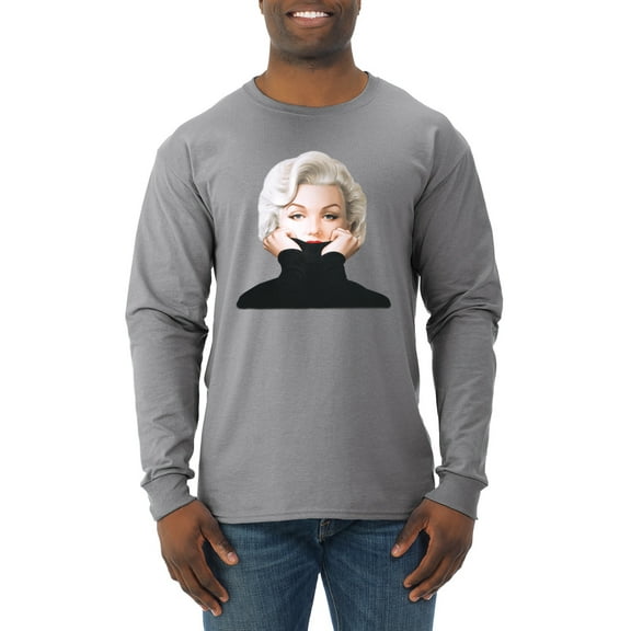 Wild Bobby, Hip Marilyn Monroe Portrait Classic Beauty Pose, Famous People, Men Long Sleeve Shirt, Heather Grey, Large
