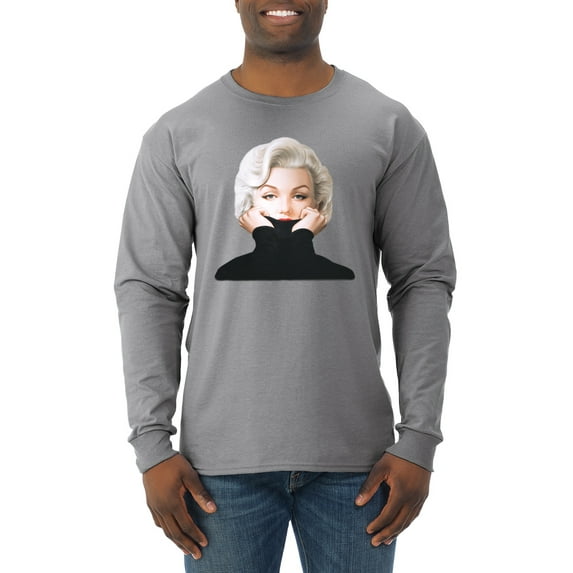 Wild Bobby, Hip Marilyn Monroe Portrait Classic Beauty Pose, Famous People, Men Long Sleeve Shirt, Heather Grey, Small