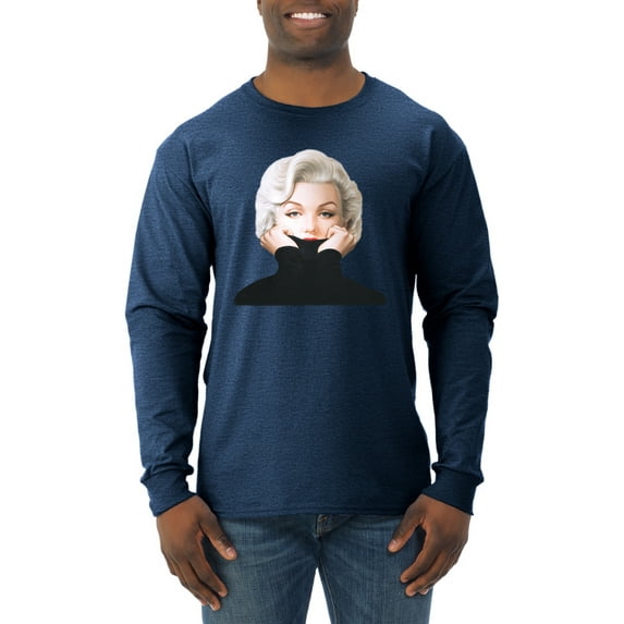 Wild Bobby, Hip Marilyn Monroe Portrait Classic Beauty Pose, Famous People, Men Long Sleeve Shirt, Vintage Heather Navy, X-Large