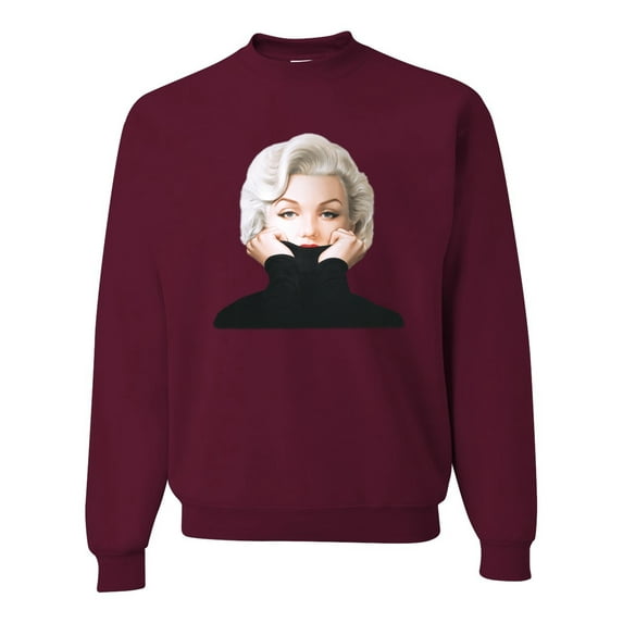 Wild Bobby, Hip Marilyn Monroe Portrait Classic Beauty Pose, Famous People, Unisex Crewneck Graphic Sweatshirt, Maroon, XX-Large