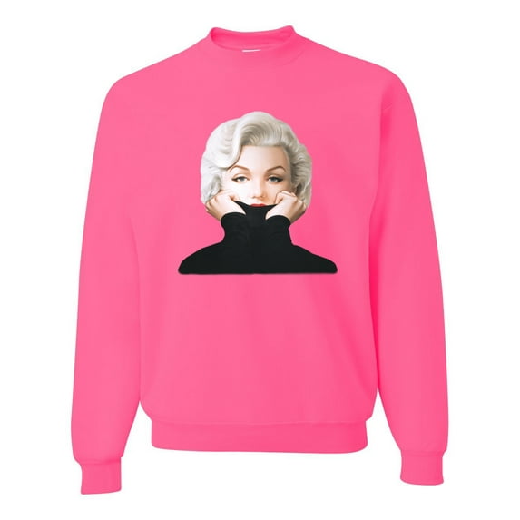 Wild Bobby, Hip Marilyn Monroe Portrait Classic Beauty Pose, Famous People, Unisex Crewneck Graphic Sweatshirt, Neon Pink, Small