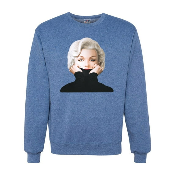 Wild Bobby, Hip Marilyn Monroe Portrait Classic Beauty Pose, Famous People, Unisex Crewneck Graphic Sweatshirt, Vintage Heather Blue, XX-Large