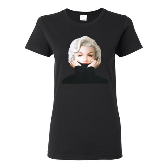 Wild Bobby, Hip Marilyn Monroe Portrait Classic Beauty Pose, Famous People, Women Graphic Tee, Black, Small