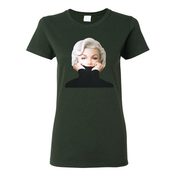 Wild Bobby, Hip Marilyn Monroe Portrait Classic Beauty Pose, Famous People, Women Graphic Tee, Forest Green, Large