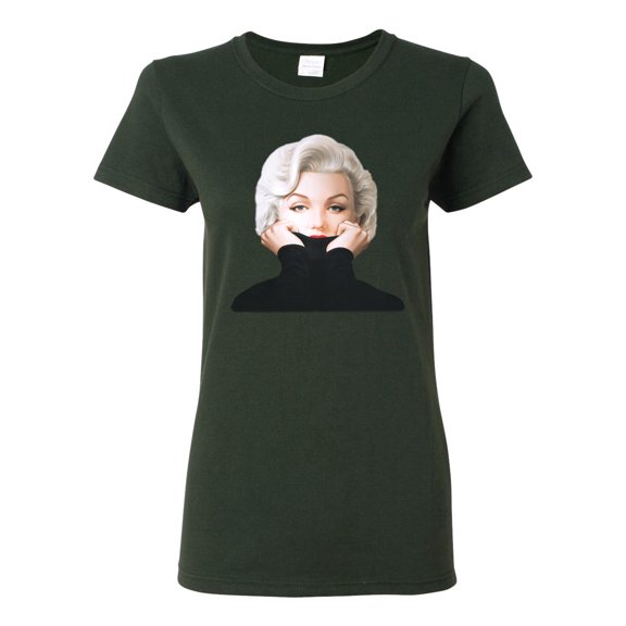 Wild Bobby, Hip Marilyn Monroe Portrait Classic Beauty Pose, Famous People, Women Graphic Tee, Forest Green, Medium