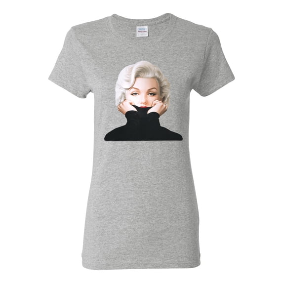 Wild Bobby, Hip Marilyn Monroe Portrait Classic Beauty Pose, Famous People, Women Graphic Tee, Heather Grey, Medium