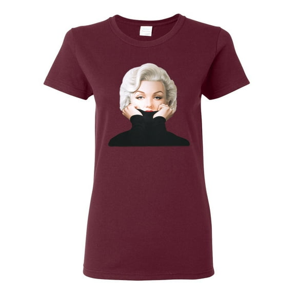 Wild Bobby, Hip Marilyn Monroe Portrait Classic Beauty Pose, Famous People, Women Graphic Tee, Maroon, XX-Large