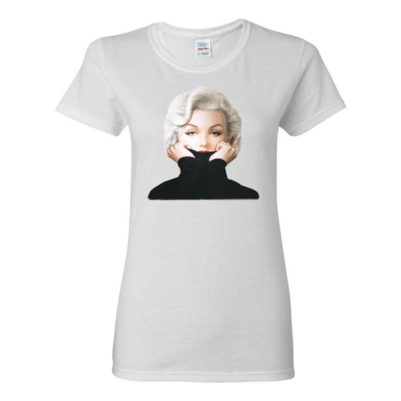 Wild Bobby, Hip Marilyn Monroe Portrait Classic Beauty Pose, Famous People, Women Graphic Tee, White, Small