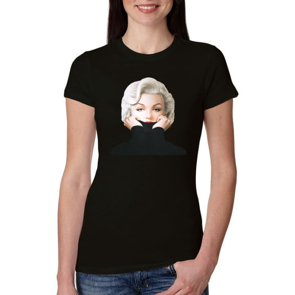 Wild Bobby, Hip Marilyn Monroe Portrait Classic Beauty Pose, Famous People, Women Slim Fit Junior Tee, Black, Small