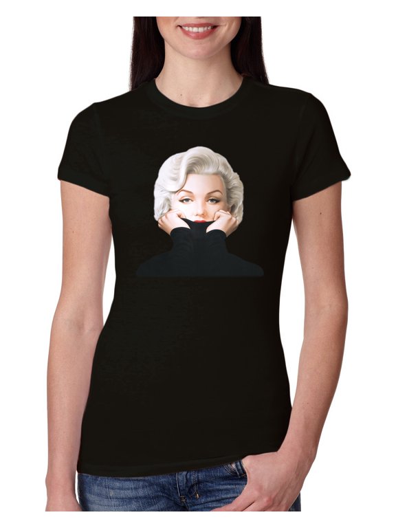 , Hip Marilyn Monroe Portrait Classic Beauty Pose, Famous People, Women Slim Fit Junior Tee, Black, X-Large