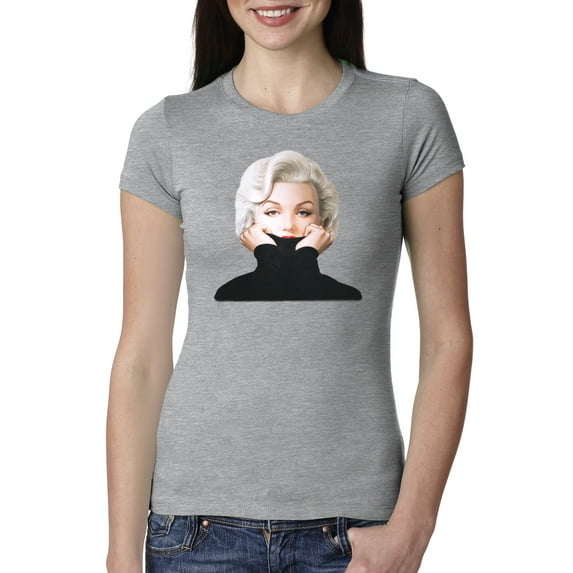 Wild Bobby, Hip Marilyn Monroe Portrait Classic Beauty Pose, Famous People, Women Slim Fit Junior Tee, Heather Grey, XX-Large