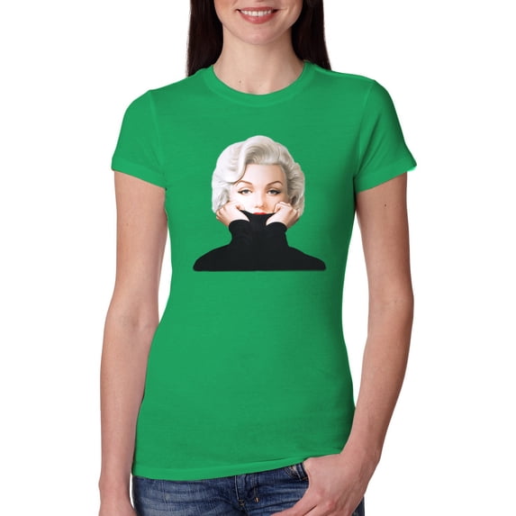 Wild Bobby, Hip Marilyn Monroe Portrait Classic Beauty Pose, Famous People, Women Slim Fit Junior Tee, Kelly, Large