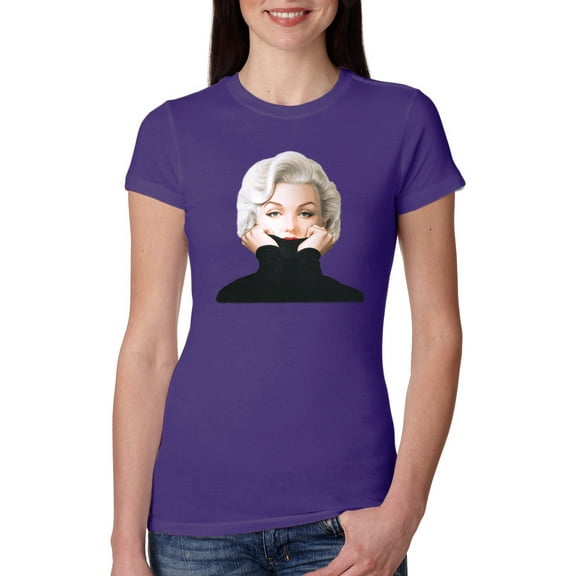 Wild Bobby, Hip Marilyn Monroe Portrait Classic Beauty Pose, Famous People, Women Slim Fit Junior Tee, Purple Rush, Medium