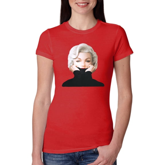 Wild Bobby, Hip Marilyn Monroe Portrait Classic Beauty Pose, Famous People, Women Slim Fit Junior Tee, Red, Large