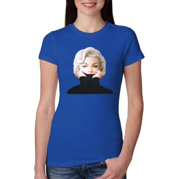 Wild Bobby, Hip Marilyn Monroe Portrait Classic Beauty Pose, Famous People, Women Slim Fit Junior Tee, Royal, Small