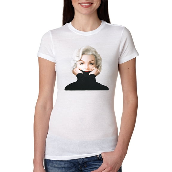Wild Bobby, Hip Marilyn Monroe Portrait Classic Beauty Pose, Famous People, Women Slim Fit Junior Tee, White, Medium