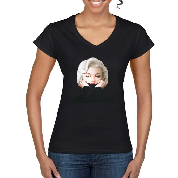 Wild Bobby, Hip Marilyn Monroe Portrait Classic Beauty Pose, Famous People, Women Standard V-Neck Tee, Black, Small