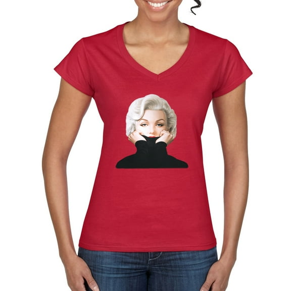 Wild Bobby, Hip Marilyn Monroe Portrait Classic Beauty Pose, Famous People, Women Standard V-Neck Tee, Red, Small