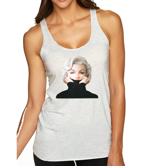 Wild Bobby, Hip Marilyn Monroe Portrait Classic Beauty Pose, Famous People, Women Tri-Blend Racerback Tank Top, Heather White, Medium
