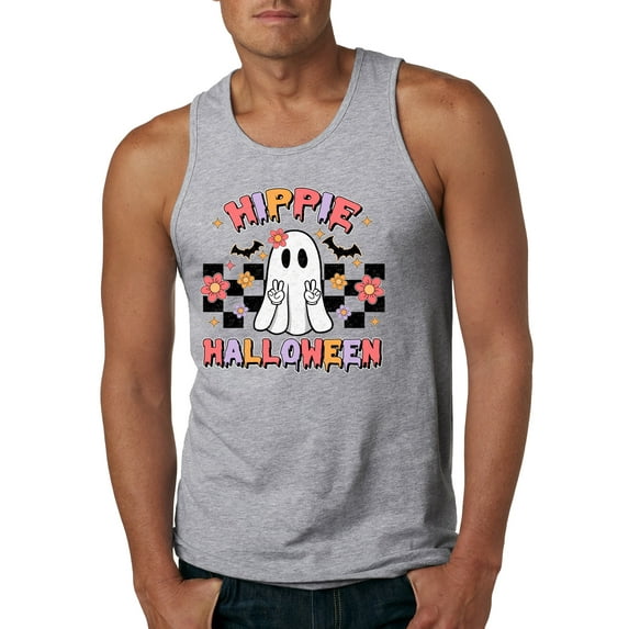 Wild Bobby Hippie Halloween Ghost Bats Stars Halloween Pink Orange Purple Halloween Halloween Men Tank Top, Heather Grey, Medium