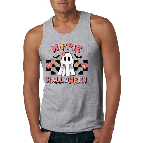Wild Bobby Hippie Halloween Ghost Bats Stars Halloween Pink Orange Purple Halloween Halloween Men Tank Top, Heather Grey, X-Large