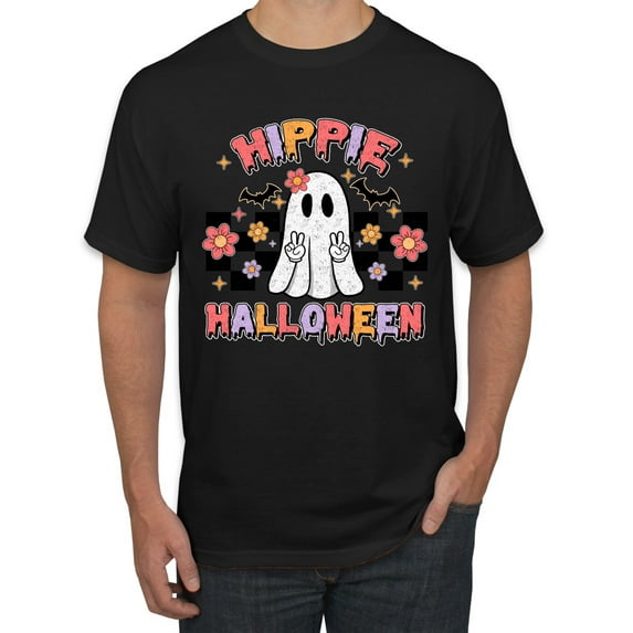 Wild Bobby Hippie Halloween Ghost Bats Stars Halloween Pink Orange Purple Halloween Halloween Men Tee, Black, Small