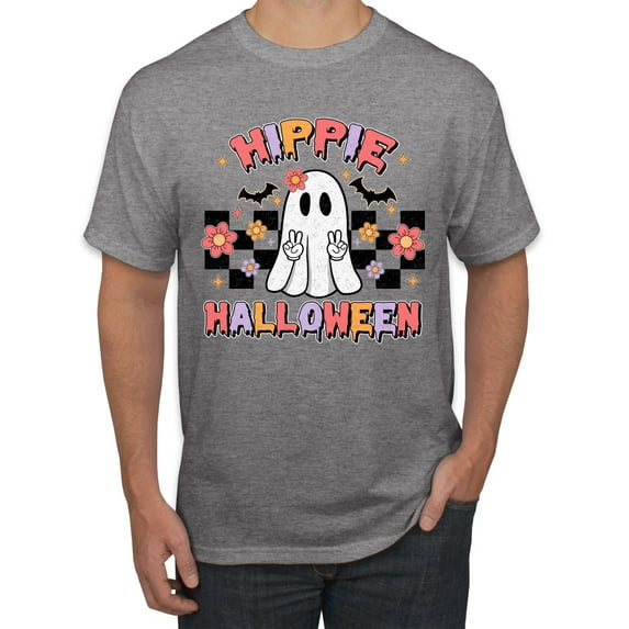 Wild Bobby Hippie Halloween Ghost Bats Stars Halloween Pink Orange Purple Halloween Halloween Men Tee, Heather Grey, Medium