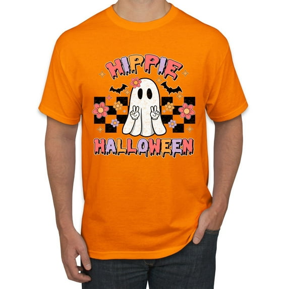 Wild Bobby Hippie Halloween Ghost Bats Stars Halloween Pink Orange Purple Halloween Halloween Men Tee, Orange, 3X-Large