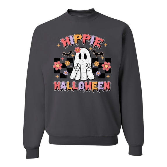 Wild Bobby Hippie Halloween Ghost Bats Stars Halloween Pink Orange Purple Halloween Halloween Unisex Crewneck Sweatshirt, Charcoal, Large