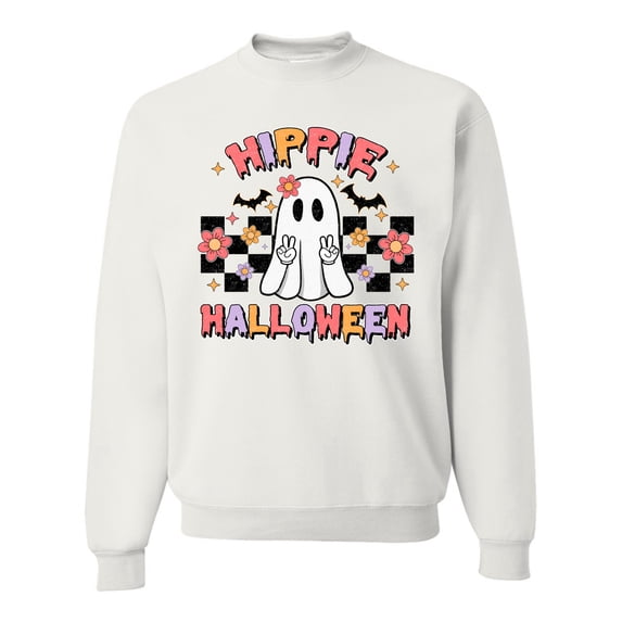 Wild Bobby Hippie Halloween Ghost Bats Stars Halloween Pink Orange Purple Halloween Halloween Unisex Crewneck Sweatshirt, White, 3X-Large