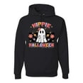 thumbnail image 1 of Wild Bobby Hippie Halloween Ghost Bats Stars Halloween Pink Orange Purple Halloween Halloween Unisex Hoodie Sweatshirt, Black, Small, 1 of 6