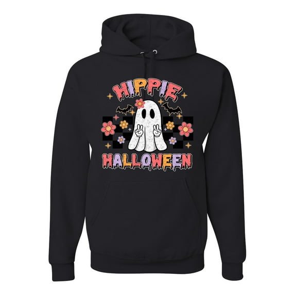 Wild Bobby Hippie Halloween Ghost Bats Stars Halloween Pink Orange Purple Halloween Halloween Unisex Hoodie Sweatshirt, Black, Small