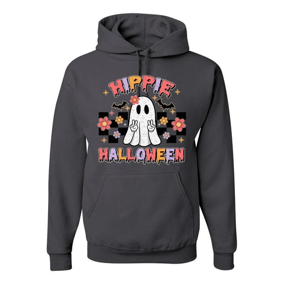 Wild Bobby Hippie Halloween Ghost Bats Stars Halloween Pink Orange Purple Halloween Halloween Unisex Hoodie Sweatshirt, Charcoal, Large