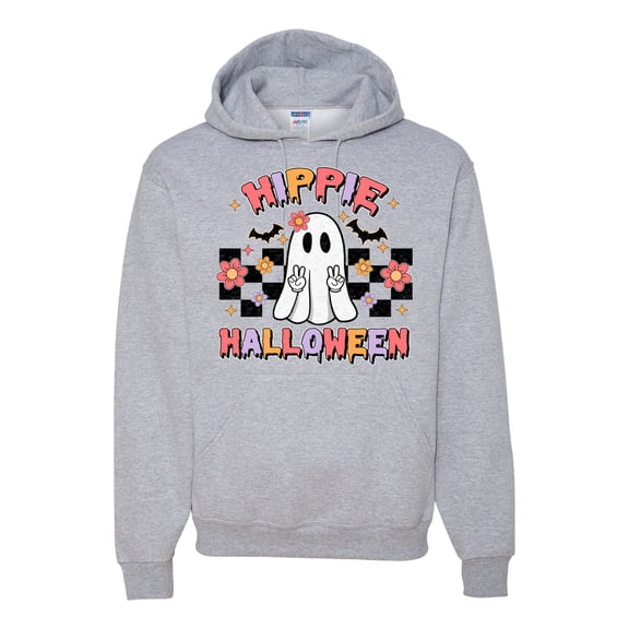Wild Bobby Hippie Halloween Ghost Bats Stars Halloween Pink Orange Purple Halloween Halloween Unisex Hoodie Sweatshirt, Heather Grey, XX-Large