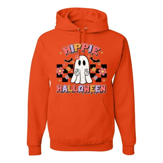 Wild Bobby Hippie Halloween Ghost Bats Stars Halloween Pink Orange Purple Halloween Halloween Unisex Hoodie Sweatshirt, Orange, XX-Large
