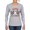 thumbnail image 1 of Wild Bobby Hippie Halloween Ghost Bats Stars Halloween Pink Orange Purple Halloween Halloween Women Graphic Long Sleeve Tee, Heather Grey, XX-Large, 1 of 6