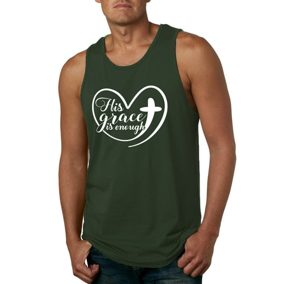 Wild Bobby His Grace Is Enough Heart Inspirational/Christian Men Graphic Tank Top, Forest Green, Small
