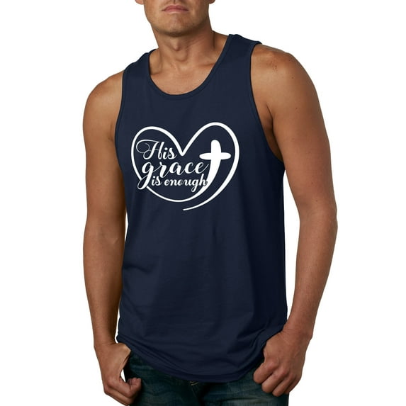 Wild Bobby His Grace Is Enough Heart Inspirational/Christian Men Graphic Tank Top, Navy, Medium