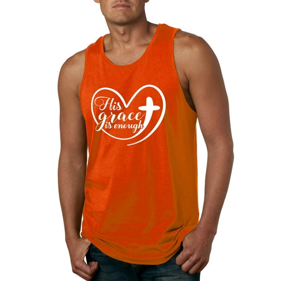 Wild Bobby His Grace Is Enough Heart Inspirational/Christian Men Graphic Tank Top, Orange, Medium