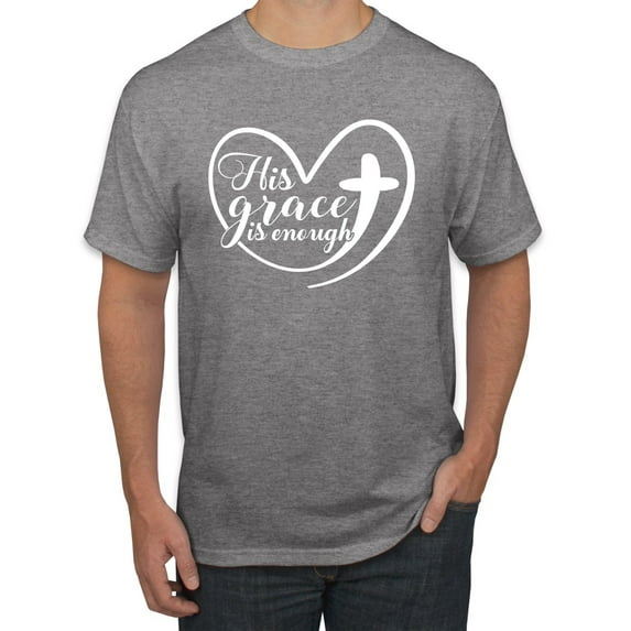 Wild Bobby His Grace Is Enough Heart Inspirational/Christian Men Graphic Tee, Heather Grey, Medium