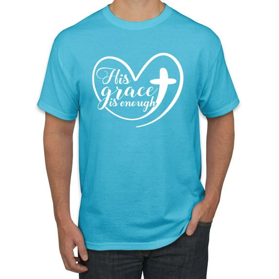 Wild Bobby His Grace Is Enough Heart Inspirational/Christian Men Graphic Tee, Light Turquoise, Medium