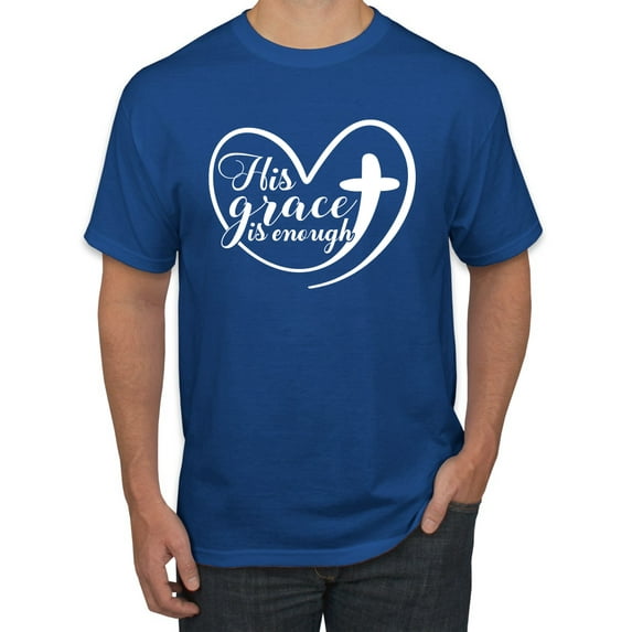 Wild Bobby His Grace Is Enough Heart Inspirational/Christian Men Graphic Tee, Royal, X-Large
