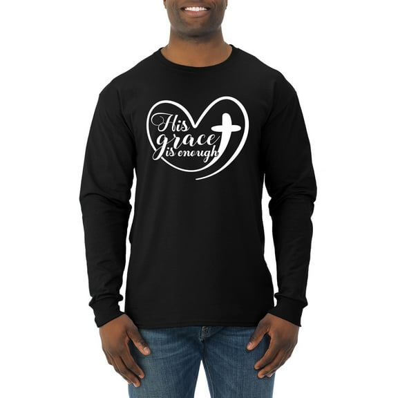 Wild Bobby His Grace Is Enough Heart Inspirational/Christian Men Long Sleeve Shirt, Black, Small