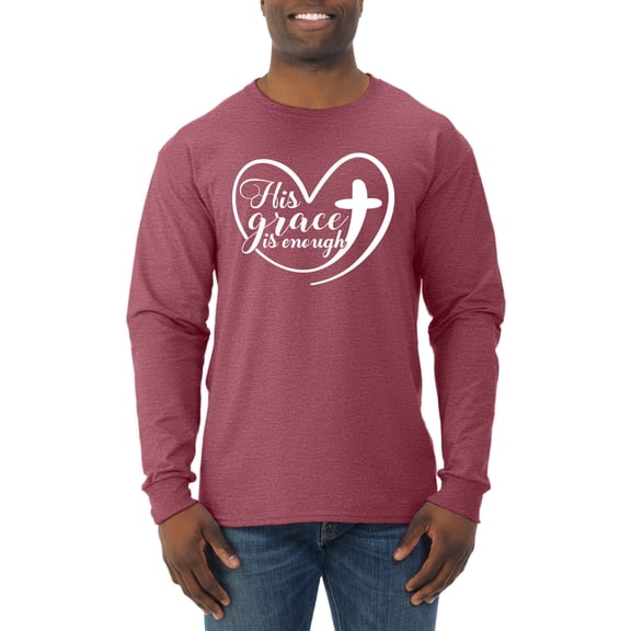 Wild Bobby His Grace Is Enough Heart Inspirational/Christian Men Long Sleeve Shirt, Vintage Heather Red, Small