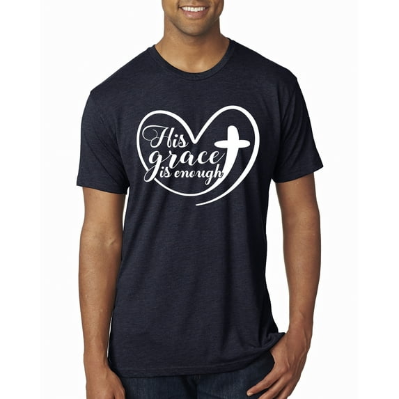 Wild Bobby His Grace Is Enough Heart Inspirational/Christian Men Premium Tri Blend Tee, Vintage Navy, Medium