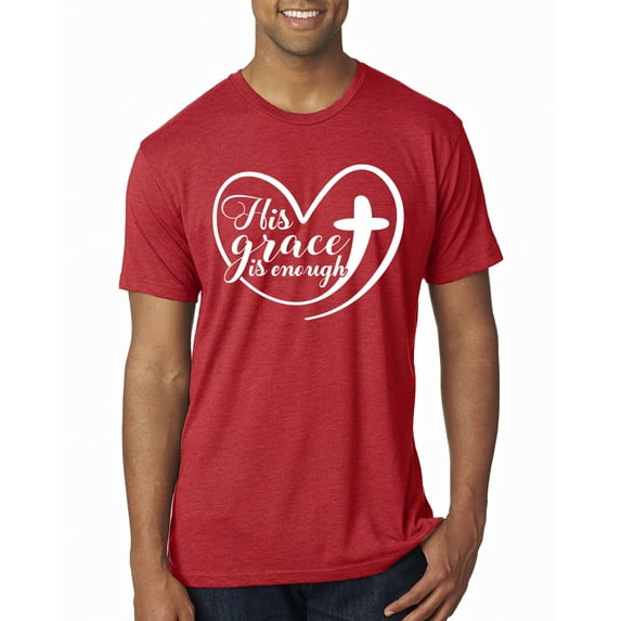 Wild Bobby His Grace Is Enough Heart Inspirational/Christian Men Premium Tri Blend Tee, Vintage Red, X-Large