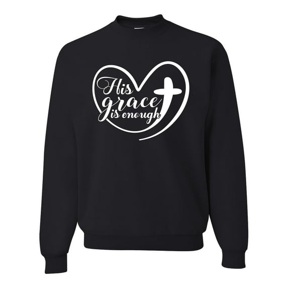 Wild Bobby His Grace Is Enough Heart Inspirational/Christian Unisex Crewneck Graphic Sweatshirt, Black, Small