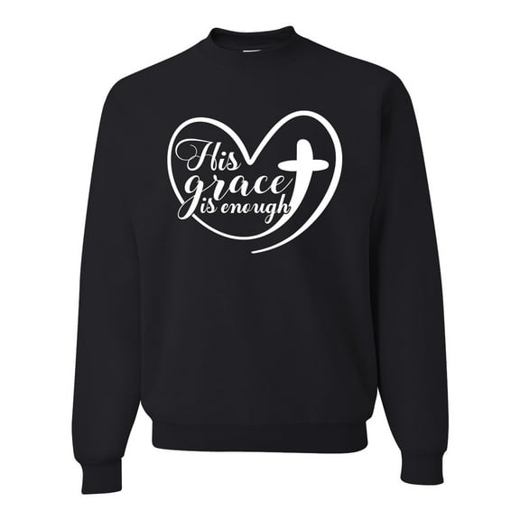 Wild Bobby His Grace Is Enough Heart Inspirational/Christian Unisex Crewneck Graphic Sweatshirt, Black, Small