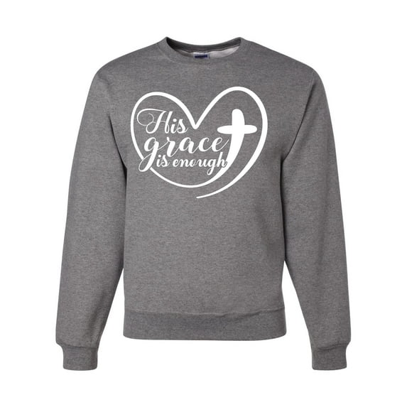 Wild Bobby His Grace Is Enough Heart Inspirational/Christian Unisex Crewneck Graphic Sweatshirt, Heather Grey, Medium