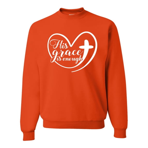 Wild Bobby His Grace Is Enough Heart Inspirational/Christian Unisex Crewneck Graphic Sweatshirt, Orange, 3X-Large
